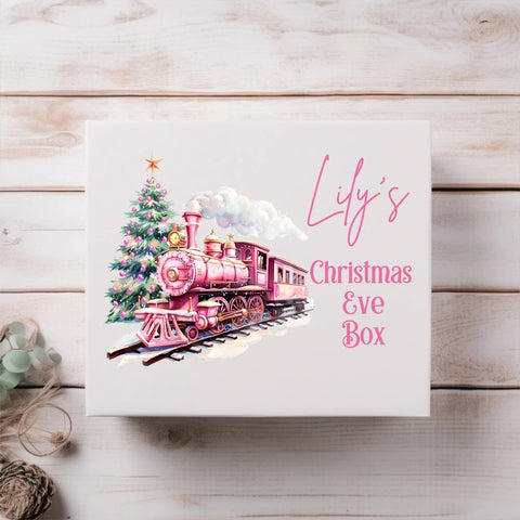 Girls Personalised Christmas Eve Box, Pink Train Christmas Box, Childrens Christmas Box