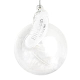 Personalised Name & Date Feather Glass Bauble.